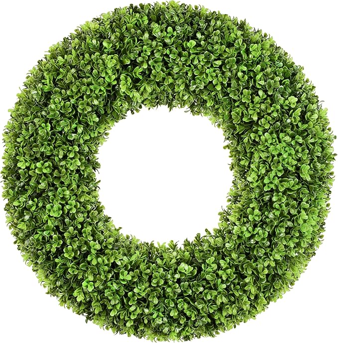 DDHS 19''Boxwood Wreaths for Front Door，Artificial Spring Wreaths for Farmhouse Wedding Green Year Round Indoor Outdoor for Fall Summer Christmas Wreath Home Decorations-Green