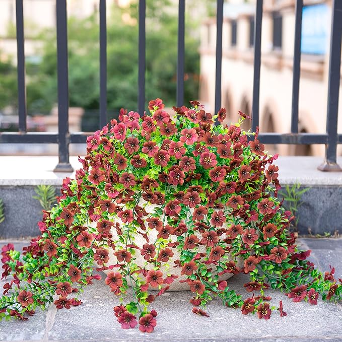 Artificial Mums for Outdoors Fake Hanging Flowers for Decoration, 2 PCS Silk Daisy Flower Realistic Faux Plants UV Resistant for Porch Patio Window Yard Outside Decor(Brown)
