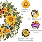 DecorbyHannah Spring Sunflower Summer Wreaths for Front Door Outside All Season, 22 Inch Artificial Collapsible Flower Wreaths with Daisy and Bee, Sunflower Decor for Porch, Wedding Housewarming Gifts