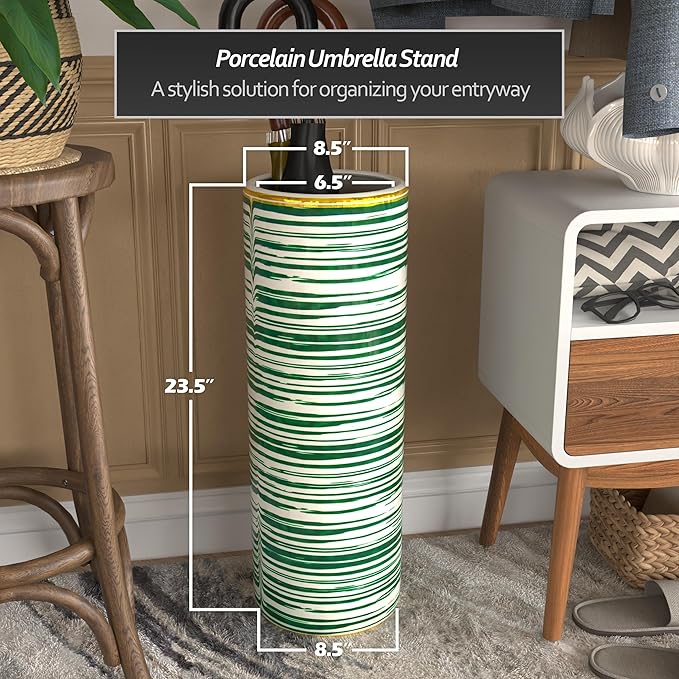 Red Lantern 24" Striped Green Umbrella Stand