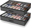 Under Bed Shoe Storage Organizer for Closet, Fits 32 Pairs Underbed Shoes Box Storage Containers Under the Bed Storage Foldable with Sturdy Handles&Clear Window for College Dorms Grey, Set of 2