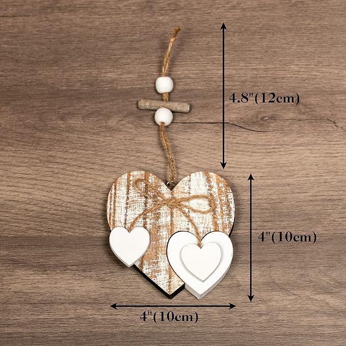 Sun&Beam Heart-Shaped Wooden Decorative Seven Styles Hanging Handmade Hearts Ornaments for Wedding Party Valentine Christmas Home Decoration Car Décor (All-7Pcs, 1Pcs)