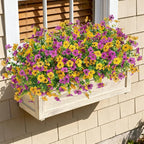 Artificial Fake Mums Flowers for Outdoor Spring Summer Decor, 12 Bundles Faux Silk Plants Daisy for Planter Pot Colorful UV Resistant Look Real for Front Door Porch Patio Outside Yard(Purple Yellow)
