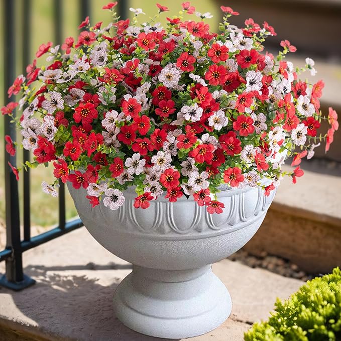 Artificial Fake Flowers Plants for Outdoor Spring Summer Decor, 12 Bundles Faux Silk Flowers for Outdoor Outside Planter Colorful Daisy UV Resistant Look Real for Front Door Porch Patio Yard