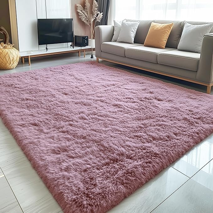OLANLY 5x8 Machine Washable Large Area Rugs for Living Room, Bedroom, Soft Fluffy Shaggy Bedside Rug, Indoor Floor Carpet for Kids Girls and Boys, Dorms, Nursery, Home Decor Aesthetic, Blush