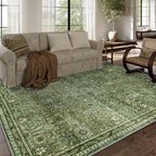 Lahome Moss Green Area Rug 8x10, Machine Washable Low Pile Thin Carpet for Living Room, Non-Slip Boho Rug for Bedroom Dining Office Apartments Home Decor