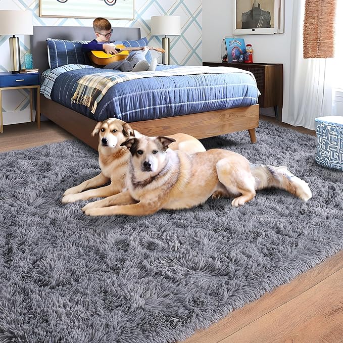 Rugs for Living Room 9x12, Soft Shaggy Modern Shag Area Rug for Bedroom, Upgrade Non-Slip Plush Fluffy Carpet for Kids Boys Girls Room Home Decor Aesthetic, Grey