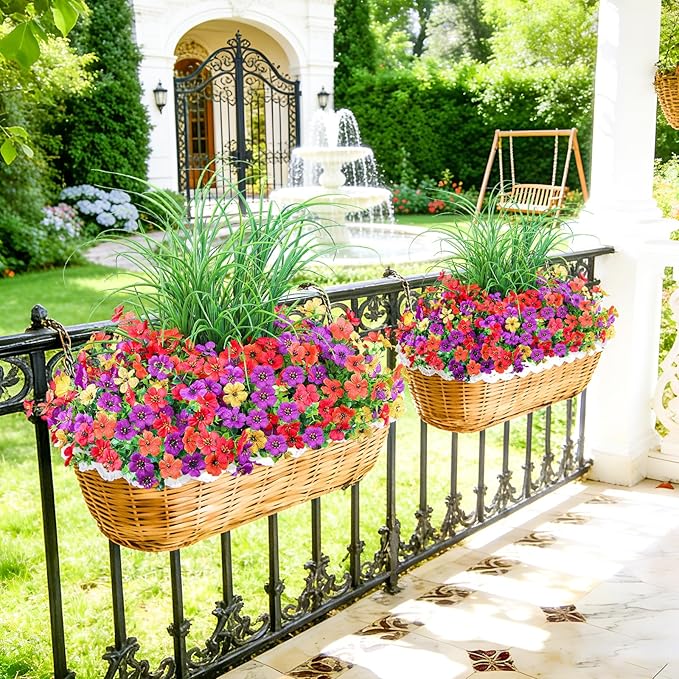 Artificial Flowers for Outdoors, 14 Bundles UV Resistant Fake Flowers Daisy with Greenery Plants,Faux Outdoor Flowers for Spring Summer Decoration, Outdoor Faux Plants Home Window Porch Patio Yard