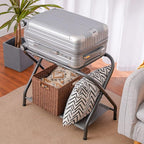Heybly Luggage Rack for Guest Room, Steel Folding Suitcase Stand with Storage Shelf for Bedroom, Hotel, Foldable Steel Frame, Guest Room Bedroom Hotel, 22.8" L x 11.8" W x 20.9" H, Gray HLR004G1