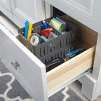 Simplify 3 Compartment Stackable Bin with Adjustable Dividers | Drawer Organizer | Storage Basket | Good for Office | Desk Supplies | Dorm | Bathroom | Accessories | Make Up | Grey