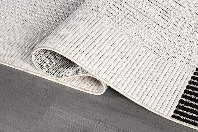 Modern Micro Loop Indoor Area Rugs for Living Room Bedroom Kitchen Geometric Striped Black-White 6x9 Luxury Durable Low and High Pile Non-Shedding Stain Resistant Soft Area Carpet 6 x 9