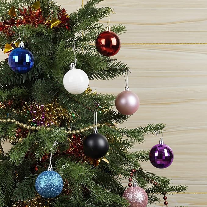 Emopeak 24Pcs Christmas Balls Ornaments for Xmas Christmas Tree - 4 Style Shatterproof Christmas Tree Decorations Hanging Ball for Holiday Wedding Party Decoration (Purple, 2.4"/6.2CM)