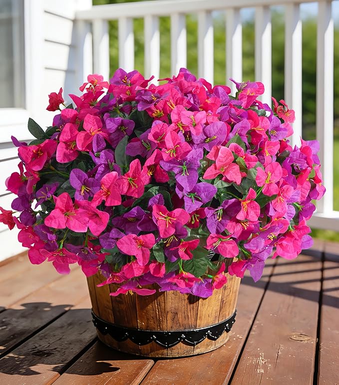 INSPRING Faux Bougainvillea Artificial Flowers for Outdoors Fake Plants Spring Outdoor Decor, 4 Bundles Realistic Silk Flowers for Outside UV Resistant for Porch Patio Window Planter Garden Home