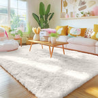 OLANLY 4x7 Area Rugs for Living Room Bedroom, Machine Washable Soft Fluffy Shaggy Bedside Rug, Indoor Floor Carpet for Kids Girls and Boys, Dorms, Nursery Rooms, Home Decor Aesthetic, Ivory