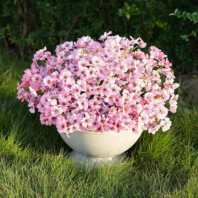 24 Bundles Artificial Flowers for Outdoor Faux Plants for Spring Summer Decoration, UV Resistant Realistic Silk Plastic Fake Flowers Garden Porch Patio Balcony Yard Front Home Decor