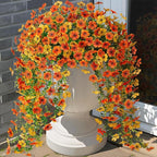 Artificial Hanging Flowers for Outdoors Fake Plants Decoration, 2 Packs Faux Silk Daisy Flower Realistic Outdoor Flowers UV Resistant Porch Patio Window Yard Indoor Spring Decor(Yellow Orange)