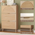 Shoe Cabinet for Entryway with 3 Flip Drawers, Slim Wooden Shoe Storage Organizer with Modern Fluted Pannel，Freestanding Narrow Hidden Shoe Rack for Hallway, Foyer, Living Room