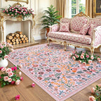 Moynesa Floral 8x10 Area Rugs for Living Room, Washable Large Pink Bedroom Rug 8x10, Non Slip Ultra Thin Boho Flower Indoor Floor Carpet for Girls Room Nursery Playroom, Pink