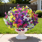 Ivydale 24 Bundles Artificial Flowers for Outdoors Faux Plants Spring Outdoor Decor Faux Silk Morning Glory with Eucalyptus Realistic UV Resistant for Outside Planters Porch Patio Garden Home Decor