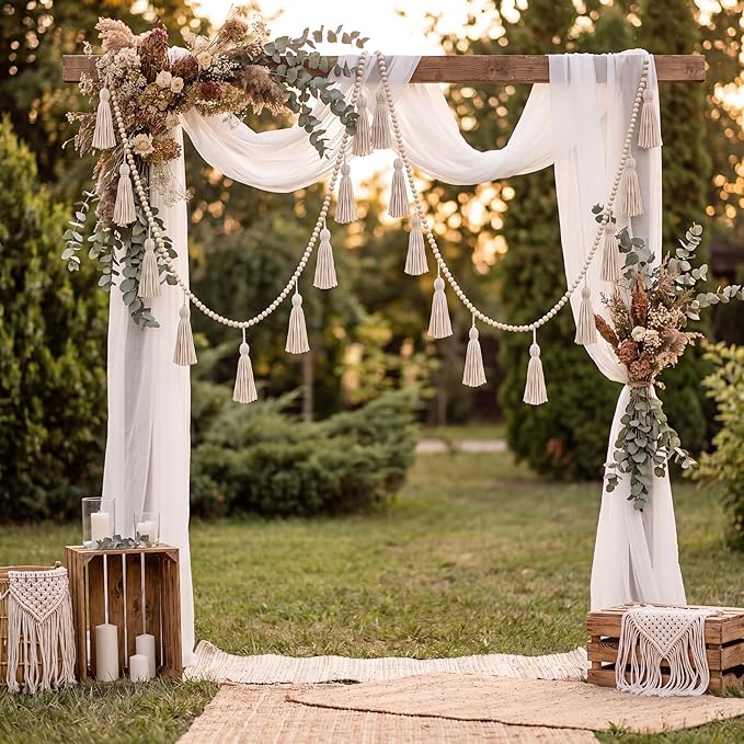 Janinka Tassel Garland Boho Classroom Decor Macrame Wooden Bead Garlands Wood Beads Banner with Tassels Boho Wall Hanging Banner for Classroom Bedroom Nursery Home Decoration(Classic Color)