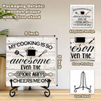 Kitchen Counter Decor, My Cooking Is So Awesome, Table Decorations for Dining Room, Farmhouse Kitchen Wooden Plaque with Iron Stand for Table Shelf Display-A03