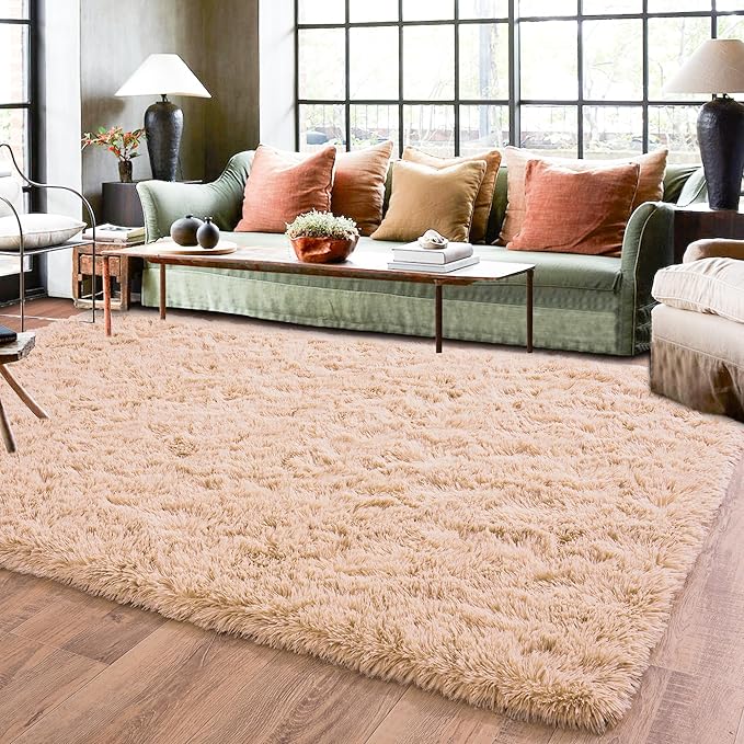 Camel Rugs for Bedroom, Soft Shaggy Modern Shag 4x6 Area Rug for Living Room, Upgrade Non-Slip Plush Fluffy Carpet for Kids Boys Girls Room Home Decor Aesthetic
