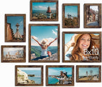 Vittanly 10 Pack Picture Frames Collage Wall Decor, Gallery Wall Frame Set for Wall or Tabletop Display, Engineered Wood and Shatter-resistant Plexiglass, Multi Sizes with 8x10, 5x7, 4x6 Frames, Brown