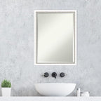 Amanti Art White Wall Mirror 26x20 Morgan White Silver Rectangle Bathroom Mirror for Wall Decor Living Room, Medium Modern Wood Frame, Hangs Horizonally and Vertically, Bathroom Decor, Beveled Edge