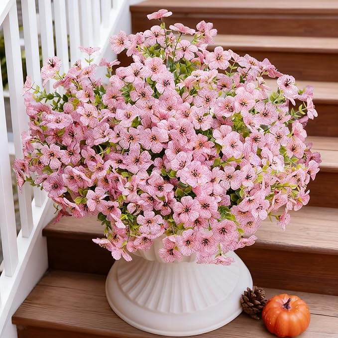 Artificial Faux Flowers Plants for Outdoors Spring Summer Decoration,12 Bundles Realistic Fake Flowers Plant Greenery Silk Daisy UV Resistant for Outside Planters Porch Patio Balcony Garden Home(Pink)