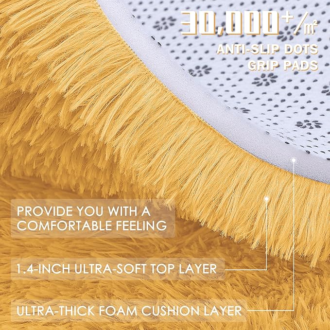 OLANLY 8x10 Machine Washable Large Area Rugs for Living Room, Bedroom, Soft Fluffy Shaggy Bedside Rug, Indoor Floor Carpet for Kids Girls and Boys, Dorms, Nursery, Home Decor Aesthetic, Mustard Yellow