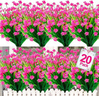 TURNMEON 20 Bundles Artificial Flowers for Outdoors Fake Plants Spring Decor, UV Resistant Artificial Plants Cemetery Flowers Faux Plastic Greenery Shrub for Porch Yard Summer Decor 500 Heads(Pink)