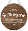 Wall Pediments Shoes Off Sign,Shoes Off Sign for Front Door,Since Little Fingers Touch Our Floor Door Sign,Please Take Your Shoes Off Sign,9.8x9.8 Inches（01）