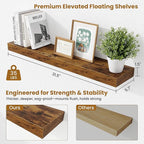 Fun Memories Bathroom Shelves 32 Inch Long Set of 2, Floating Shelves for Wall with Invisible Brackets, for Bedroom, Living Room, Kitchen, Rustic Brown