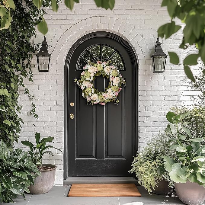 Peony Wreath 23'' Spring Wreaths for Front Door, Artificial Large Floral Wreath for Front Door Wall Decor, Valentine’s Day Home Wedding Housewarming Gift EZsenses (Green)