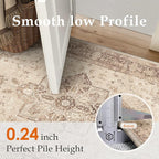 Brown 5x7 Area Rug Washable Vintage Living Room Carpet Non Slip Retro Distressed Low Pile Soft Oriental Medallion Thin Throw Rug for Kitchen Bathroom Office Bedroom Dining Room
