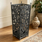Vintage Metal Distressed Black Umbrella Holder 20"H Square Umbrella Stands with Removable Drip Tray Entryway Organizer Bucket for Foyer/Porch - Holds Multiple Umbrellas, Walking Sticks & Canes