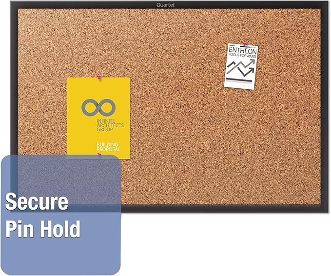 Quartet Cork Bulletin Board 60"W x 36"H Pin Board, Black Aluminum Frame (2305B)