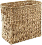 Casafield Woven Magazine Holder with Handles, Natural - Seagrass Storage Basket for Bathroom, Living Room, Home Office