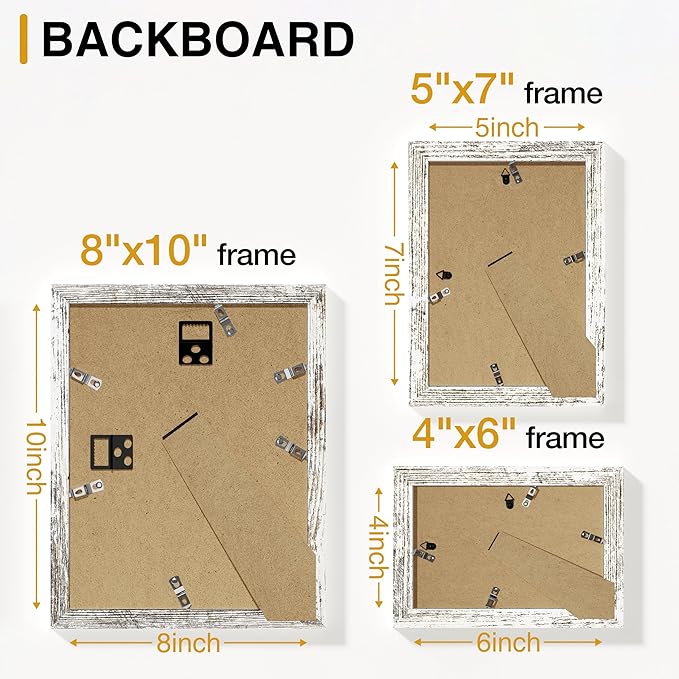 Vittanly 15 Pack Picture Frames Collage Wall Decor for Mounting or Tabletop Display, Gallery Frame Set for Family, Multi Sizes Including 3pcs 8x10, 6pcs 5x7, 6pcs 4x6, Distressed White