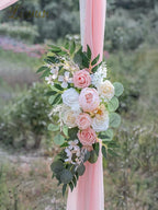 Lisuun Wedding Arch Flowers, Artificial Flowers for Decoration, 2pcs Flower Swag and 1 pcs Semi-Sheer Chiffon Table Runner Swag for Beautiful Dream Wedding Ceremony Floral Decor - Pack of 3