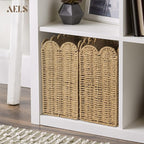 AELS Woven Natural Fibre Magazine Holder, Scalloped Edge Floor Magazine Rack, Hand-woven Organizer, Boho Modern Farmhouse Book Basket, File Newspaper Mail Holder for Office