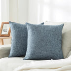 HPUK Linen Throw Pillow Covers Pack of 2, 18x18 Inch Accent Cushion Covers for Living Room, Bedroom, Decorative Solid Color Pillow Covers for Couch, Sofa, Chair, Blue
