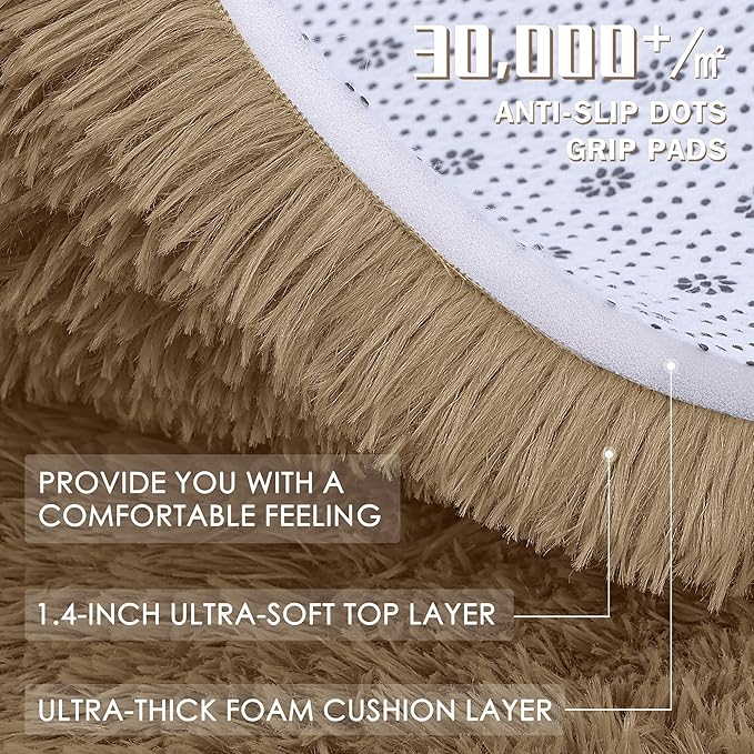 OLANLY 8x10 Machine Washable Large Area Rugs for Living Room, Bedroom, Soft Fluffy Shaggy Bedside Rug, Indoor Floor Carpet for Kids Girls and Boys, Dorms, Nursery, Home Decor Aesthetic, Taupe