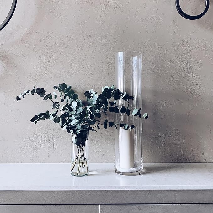 WGVI Quality Thick Clear Cylinder Glass Vases, 3" W x 8" H, Bud Vase Skinny Narrow Floral Bouquet Flower Container for Wedding Centerpieces Tabletop Décor Brush Pen Holder, Bulk Wholesale, 12 Pieces