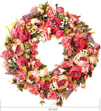 Peony Wreaths for Front Door | 23 inch Spring Front Door Wreath Summer Fall Wreaths for Outside Door or Window Decor