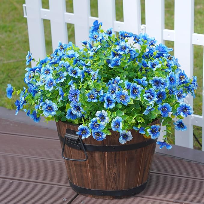 Artificial Flowers for Outdoors Daisy 12 Bundles for Home Decoration, Faux Flower Fake Plants Outside Decoration with Eucalyptus UV Resistant for Planter Porch Patio Yard Garden Blue