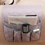 5 Pockets TV Remote Control Holder Couch Sofa Tray Armrest Organiser Oxford Chair Couch Caddy Sofa Armrest Bag Bedside Storage Hanging Organiser for Magazine Books Snack Mobile DVD Cellphone (gray)