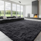 OLANLY 8x12 Machine Washable Large Area Rugs for Living Room, Bedroom, Soft Fluffy Shaggy Bedside Rug, Indoor Floor Carpet for Kids Girls and Boys, Dorms, Nursery, Home Decor Aesthetic, Black