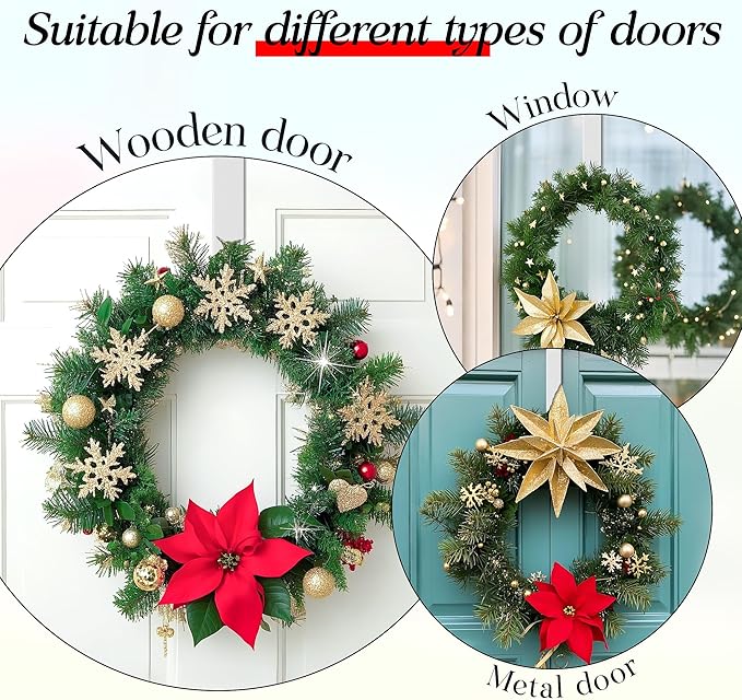 MCFULL 12 in Wreath Hangers for Front Door,Sturdy Metal Wreath Doors Hangers,Over The Door Hooks for Front Porch Decor,White Garland Hooks Holders for Halloween Christmas Decorations