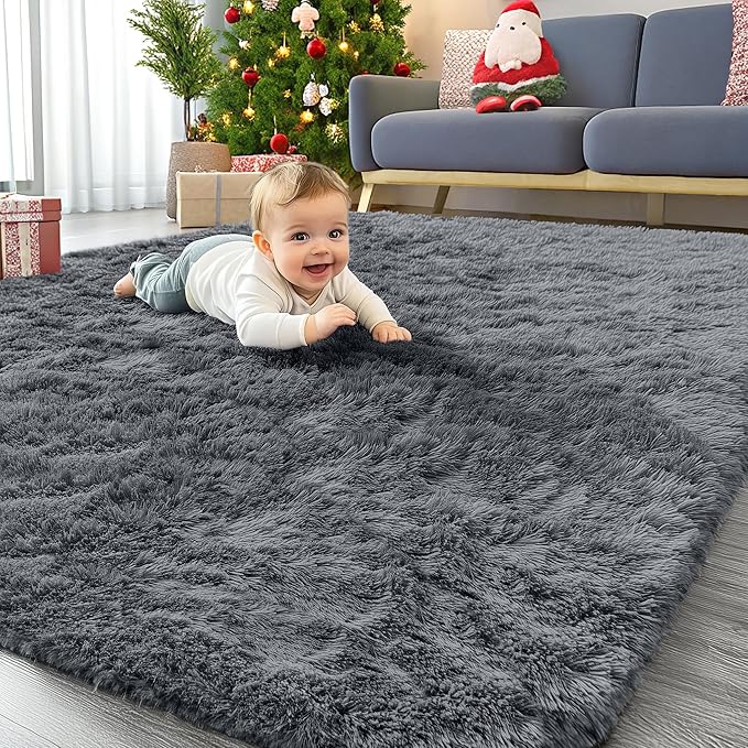 OLANLY 4x10 Area Rugs for Living Room Bedroom, Machine Washable Soft Fluffy Shaggy Bedside Rug, Indoor Floor Carpet for Kids Girls and Boys, Dorms, Nursery Rooms, Home Decor Aesthetic, Grey